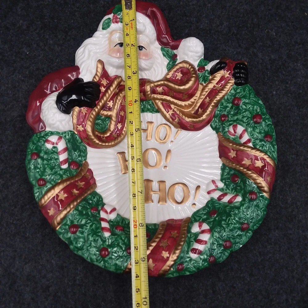 Fitz and Floyd Santa Claus Wreath HO HO‎ HO Christmas Cookie Plate Wall Decor